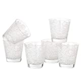 MONTEMAGGI Juego de 6 vasos de agua Decorado Coloreado Impreso Blanco Trina en vidrio MADE IN ITALY Capacidad 25 Cl.